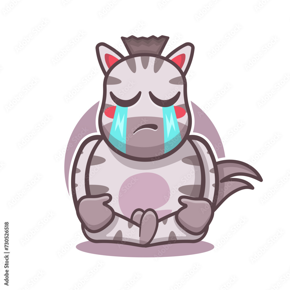 kawaii zebra animal mascot with cry expression isolated cartoon in flat style design