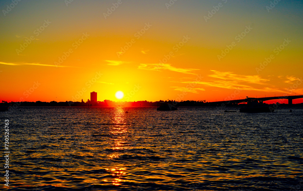 Sarasota bay harbor and bay front sun set landscape	