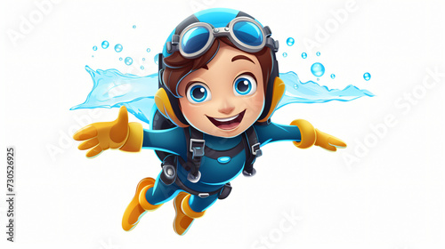 Cute little girl diver cartoon isolated.