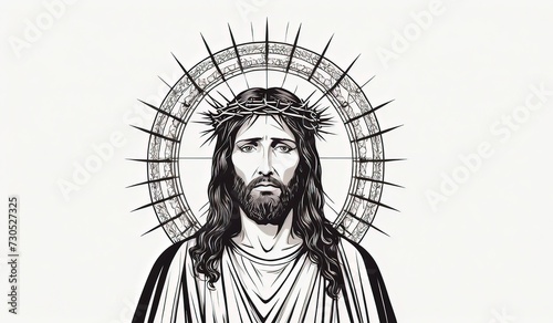 Jesus Christ with crown of thorns on white background © Xabi