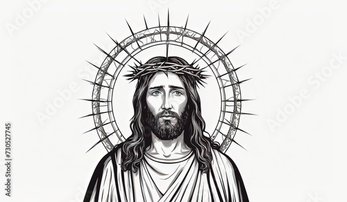 Jesus Christ with crown of thorns on white background © Xabi