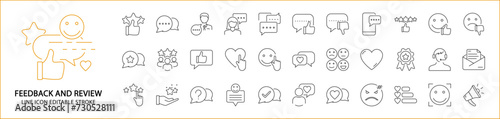 Feedback and review icons. Feedback icons. Review icons. Icon set. Line icons editable stroke. Vector illustration. Customer experience.