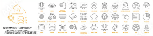 Infomation technology icons. Information technology icon set. Line icons about information technology. Vector illustration. Editable stroke.