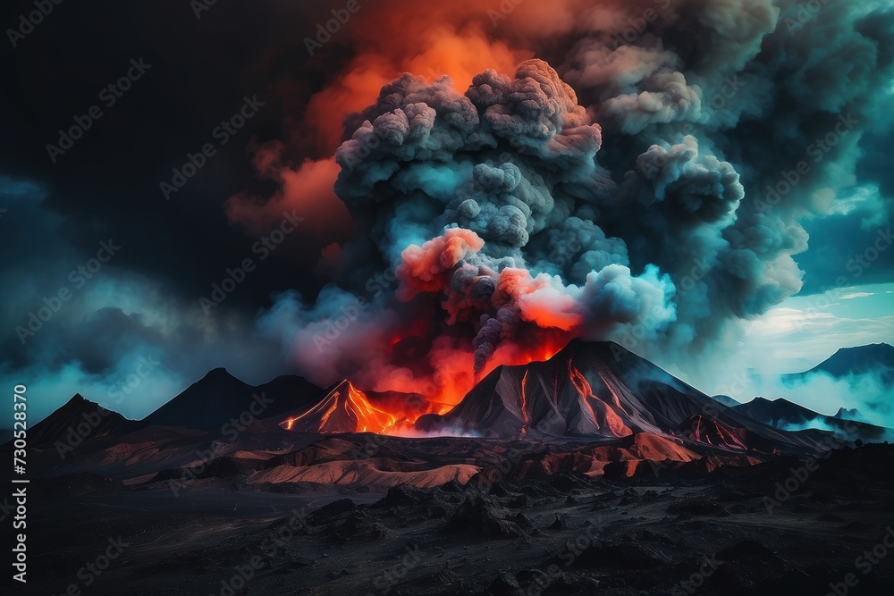 volcano with thick smoke