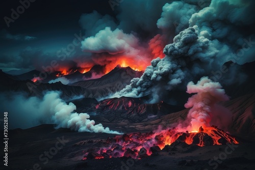 volcano with thick smoke photo