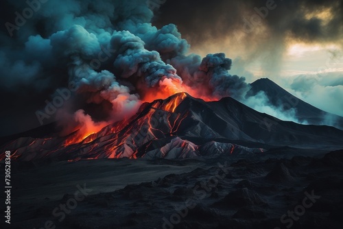 volcano with thick smoke