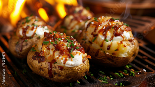 With flames crackling in the background these campfire baked potatoes offer a hearty twist on a clic dish. A dollop of tangy sour cream a sprinkle of fresh chives and a generous