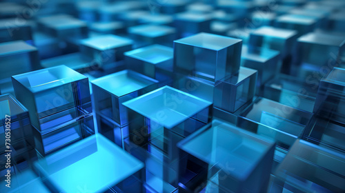 Futuristic Glowing Blue Cubes in Abstract Formation