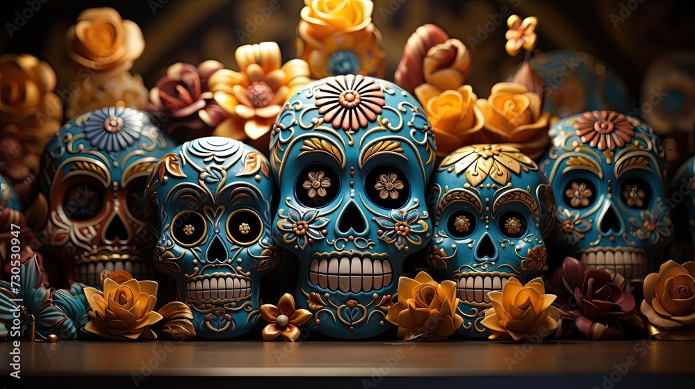 day of the dead background with floral ornaments and skulls for banners or posters day of the dead background with floral ornaments and skulls for banners or posters