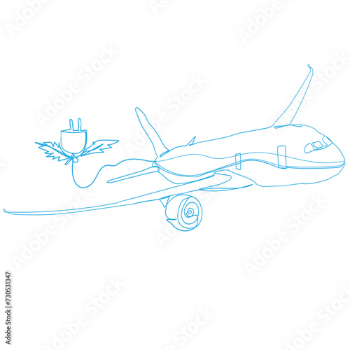 Continuous Line Drawing Electric Aircraft Technology. Illustration Icon Vector