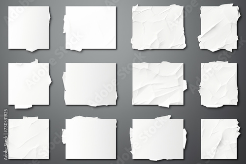 Set of white torn or ripped paper sheet vintage background photo