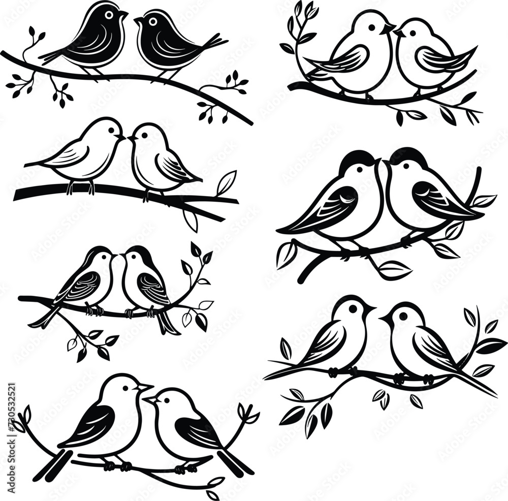 Fototapeta premium birds on branch silhouette vector illustration 