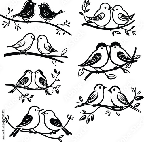 birds on branch silhouette  vector illustration 