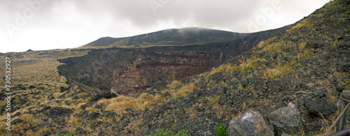 Mihara volcano summit and crater view from tourist footpath, Izu Oshima island, Japan