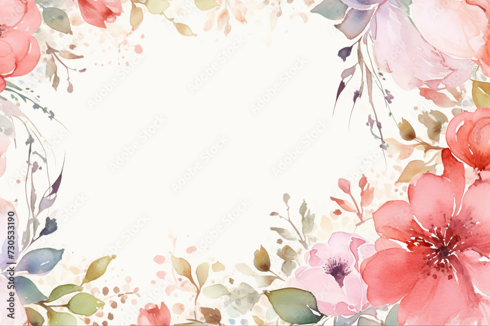 Blank paper on wedding card flower watercolor background