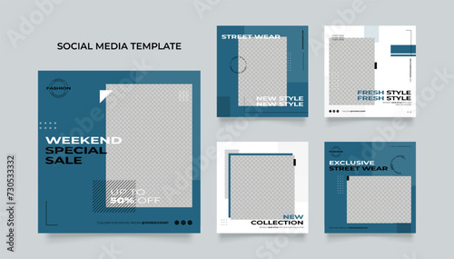 Social media template banner blog fashion sale promotion. fully editable instagram and facebook square post frame puzzle organic sale poster. navy blue vector background