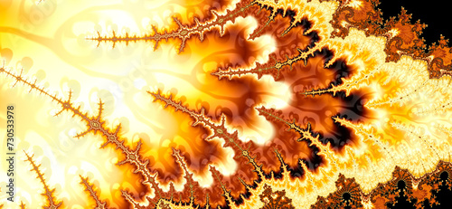 Abstract fractal art background banner, with a glossy reflective fluid effect like flowing amber.