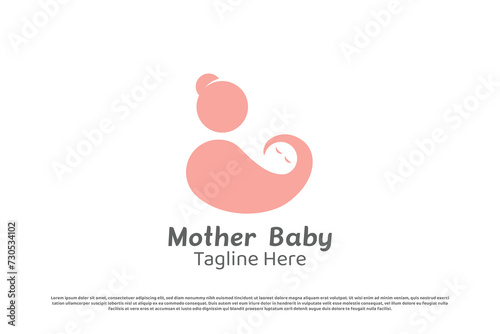 Mother holding baby logo design illustration. mother embracing hugging baby child warm gentle caring help support. Minimal simple icon parent family symbol affection compassion feeling hope happiness.