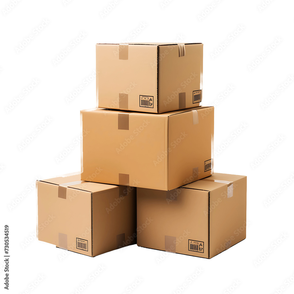 Carton Clarity, Isolated Cardboard Boxes with Transparent Background