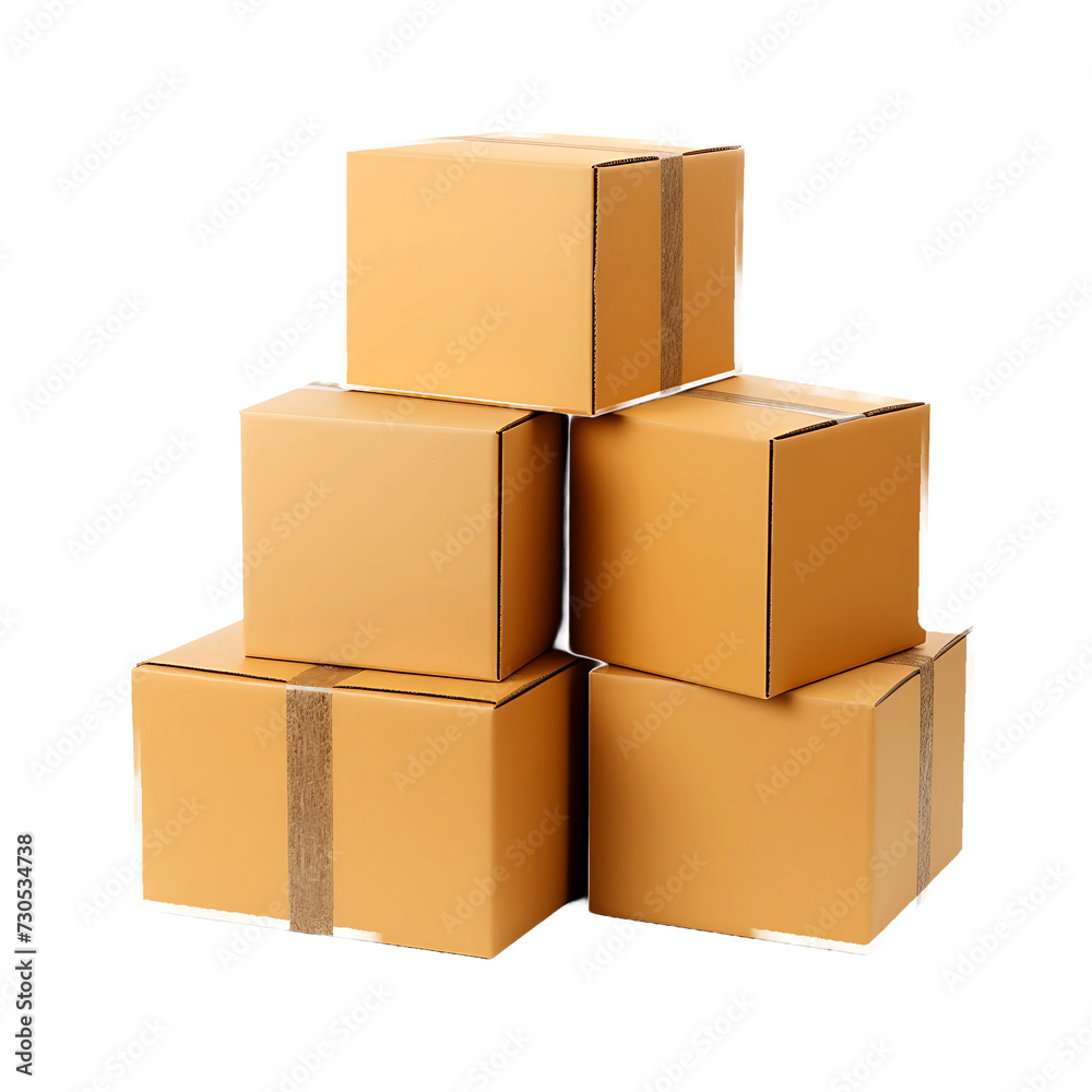 See Through Shipping, Transparent Background with Cutout Cardboard Boxes