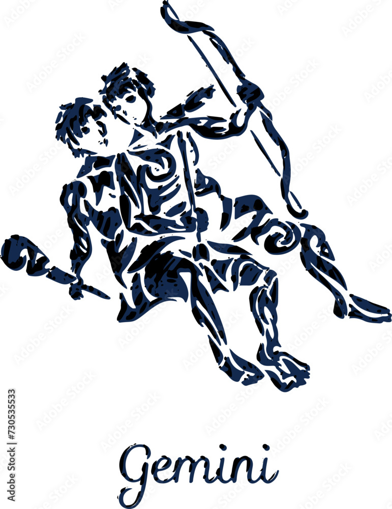 Fototapeta premium 双子座のクールなトライバル風墨絵星座マーク