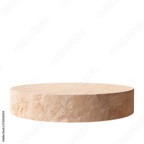 Round sandstone product placement podium front view on an isolated background