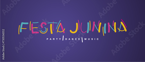 Festa Junina 2024 handwritten typography colorful logo party dance music purple background photo