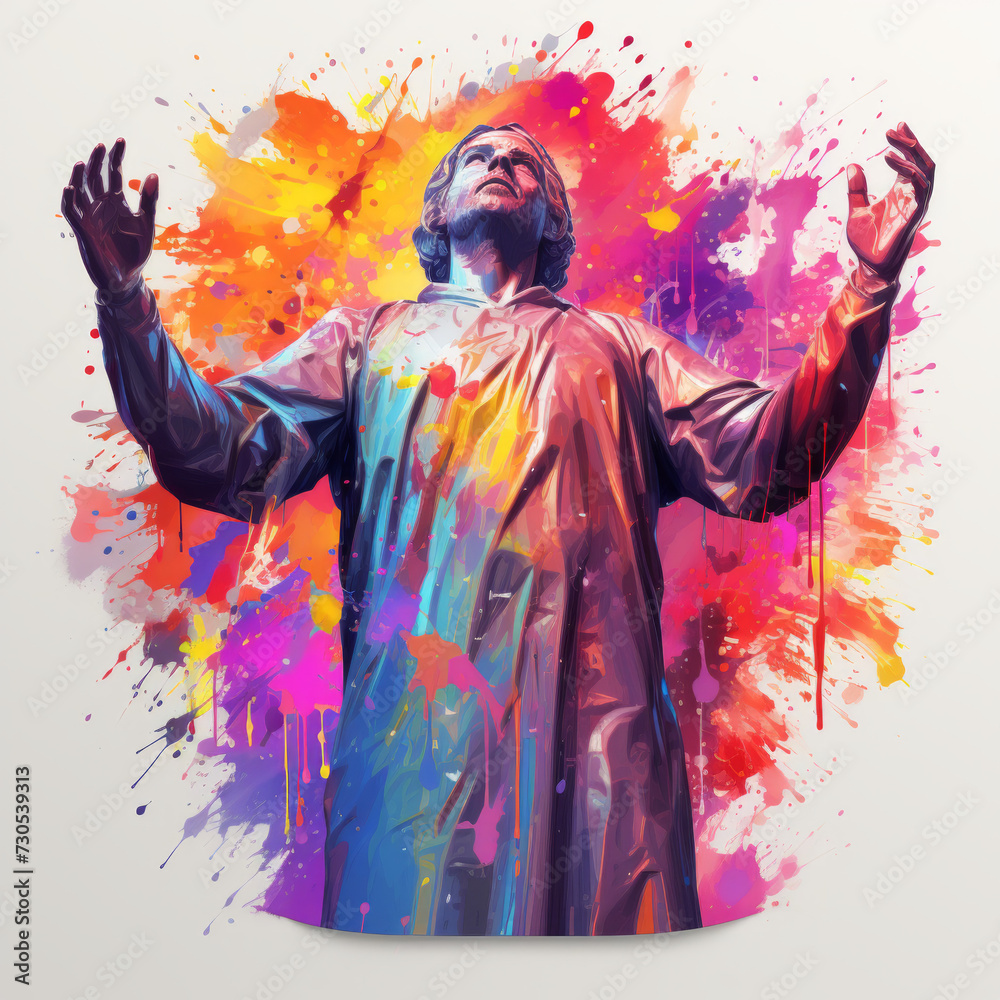 Fototapeta premium Colorful Abstract Painting of a Man in Worship