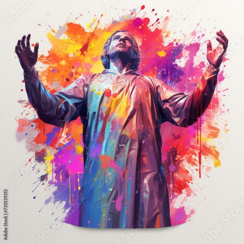 Colorful Abstract Painting of a Man in Worship