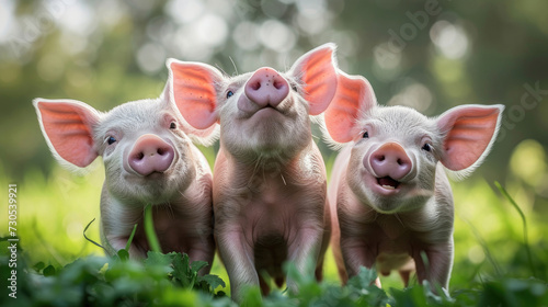 Three piglets making funny faces