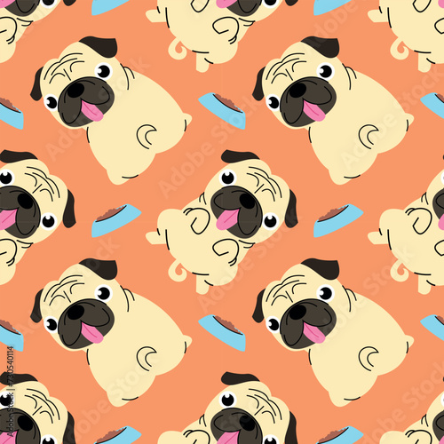 CUTE PUG DOG AND FOODS SEAMLESS PATTERN DESIGN