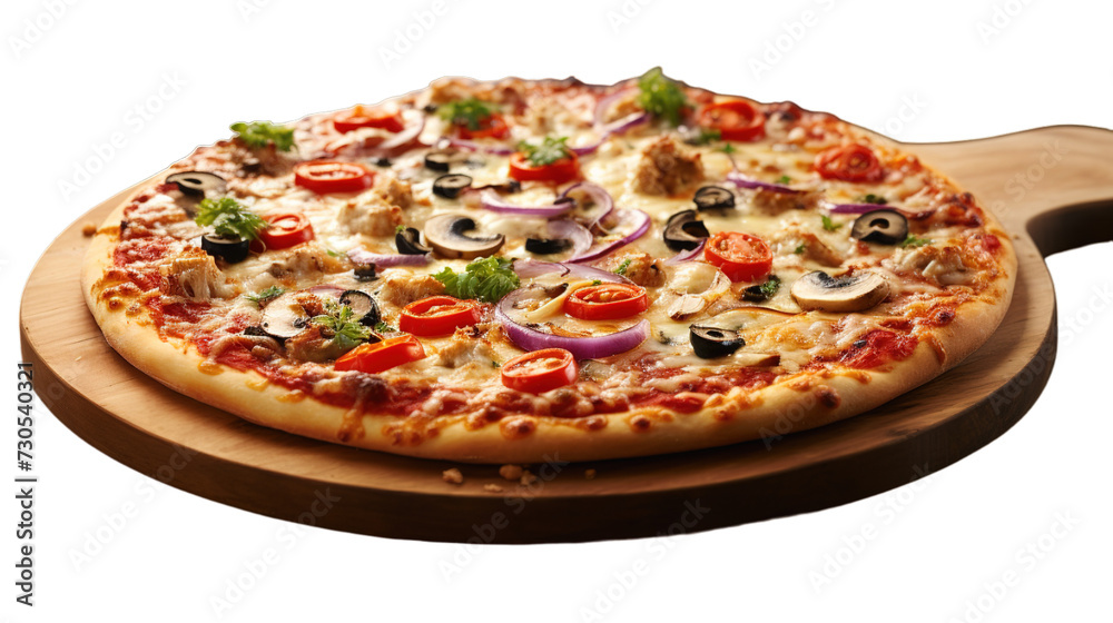 Delicious pizza isolated on transparent background, Generative ai.