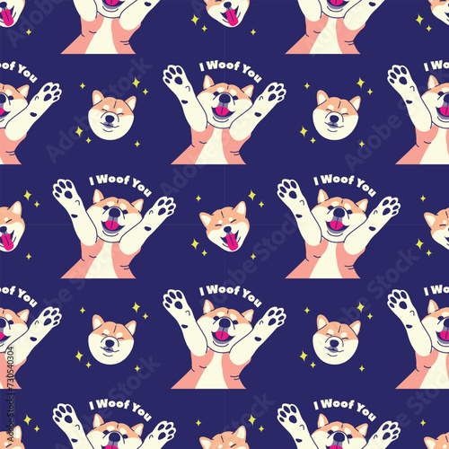 CUTE SHIBA DOG IS SMILING SEAMLESS PATTERN