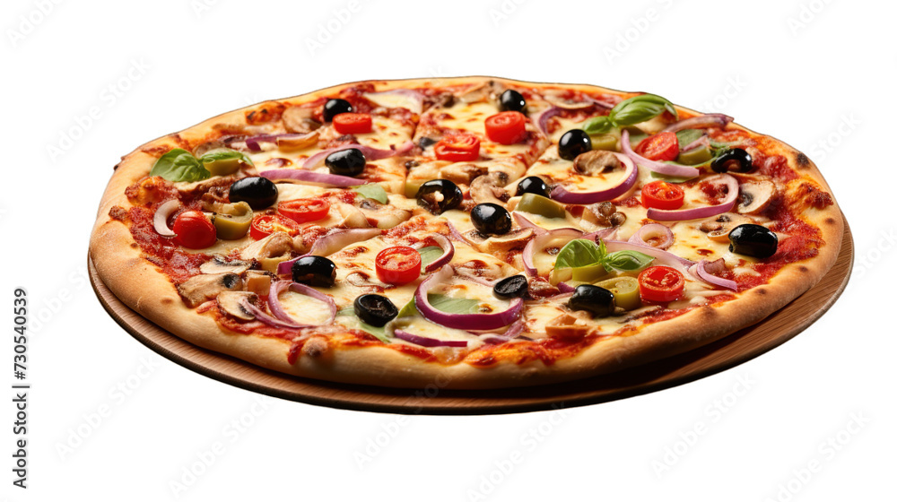 Delicious pizza isolated on transparent background, Generative ai.