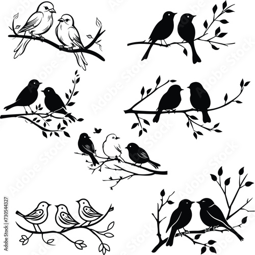 birds on branch silhouette  vector illustration 
