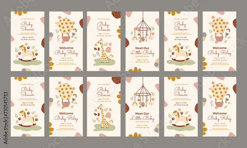 baby shower social media stories vector flat design set