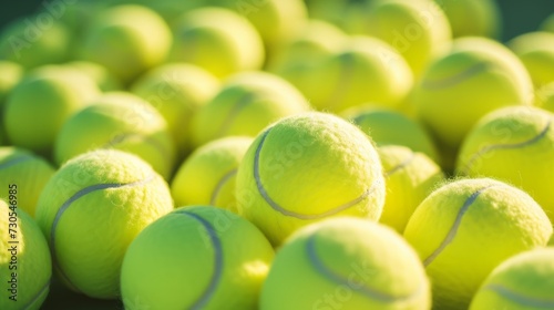 Lots of yellow vibrant tennis balls, pattern of new tennis balls for background © Artem