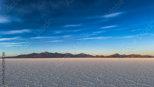 Salt Dessert Flats with mountains in Salar De Uyuni 