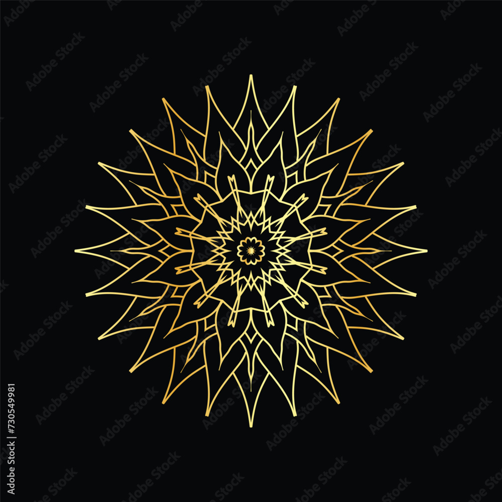 Golden mandala on a black background, vector illustration. Golden mandala on a black background, vector illustration.