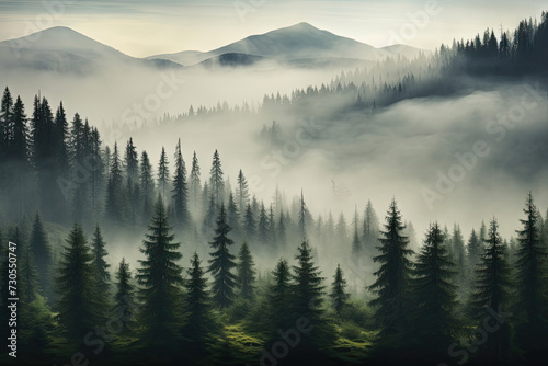 Misty mountains with room for text created with Generative AI technology