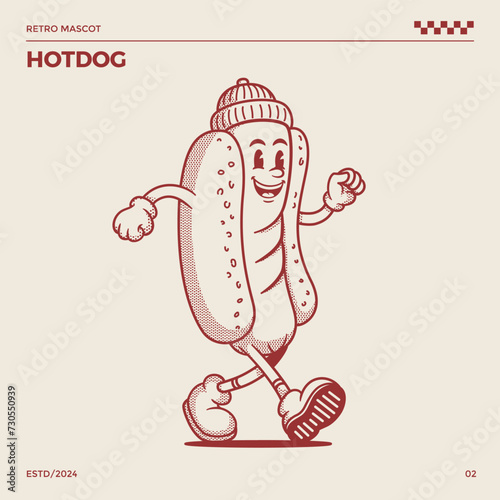 Hotdog Retro Mascot, cartoon mascot