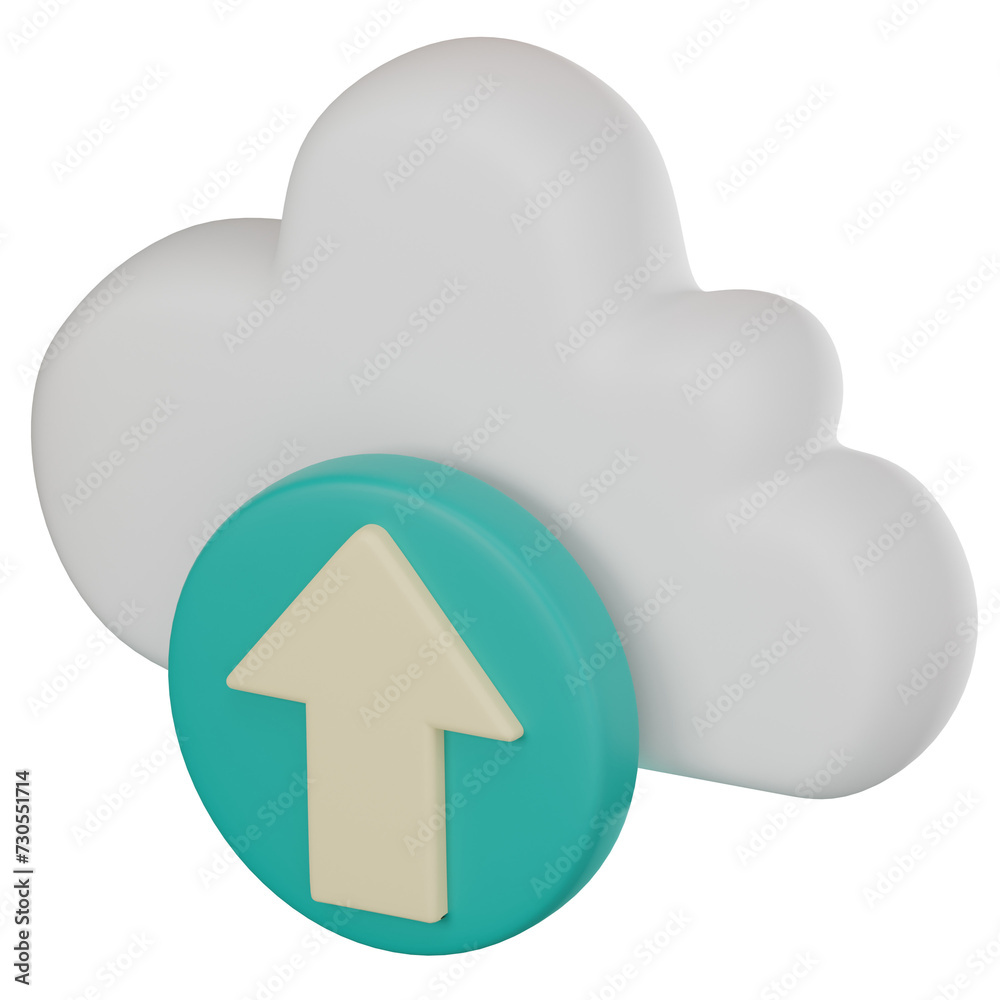 Data Upload Icon in Cloud. 3D Render Data Upload Icon in Cloud. 3D Render