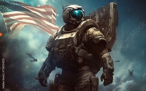 Astronaut in Space Suit With American Flag