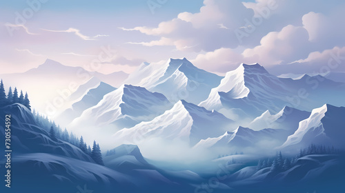 Majestic mountains, panoramic peaks PPT background © ma