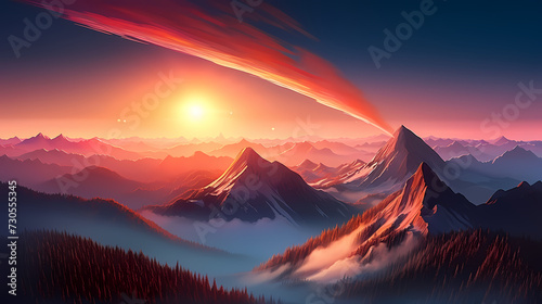 Majestic mountains  panoramic peaks PPT background