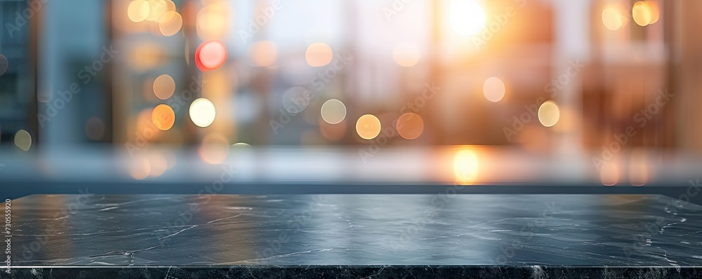 Elegant empty marble table in cafe set as perfect stage for product display with softly blurred background enhancing luxury appeal sleek tabletop offers modern and clean platform for showcasing items