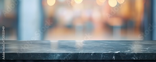 Elegant empty marble table in cafe set as perfect stage for product display with softly blurred background enhancing luxury appeal sleek tabletop offers modern and clean platform for showcasing items