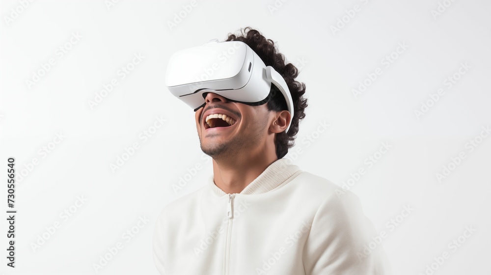 A young man in virtual glasses. A young man in virtual glasses.