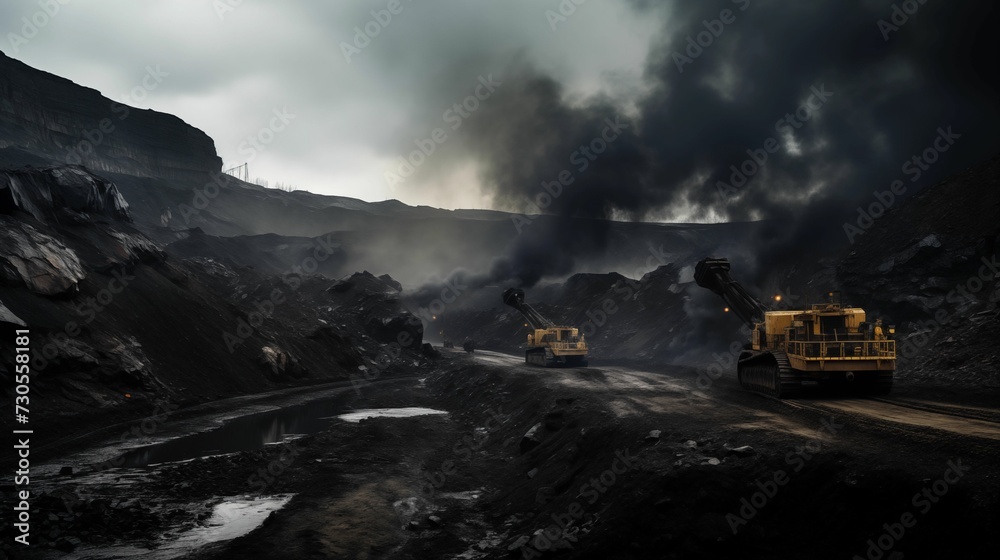 An industrial landscape of coal mining. - obrazy, fototapety, plakaty 