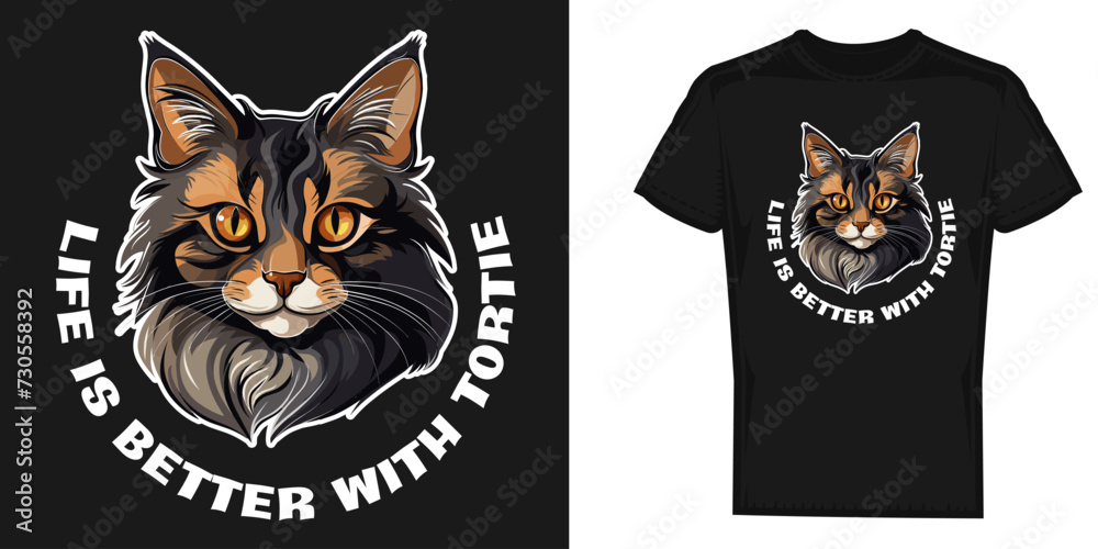 Tortie Cat t-shirt design vector template